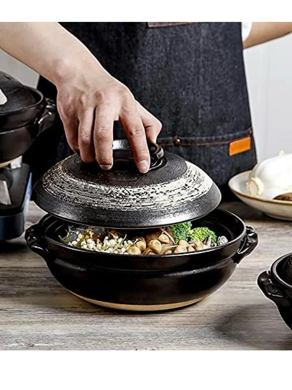 Ceramic Cooking Pot Large Chinese Casserole Earthenware Clay Pot with Lid Heat R
